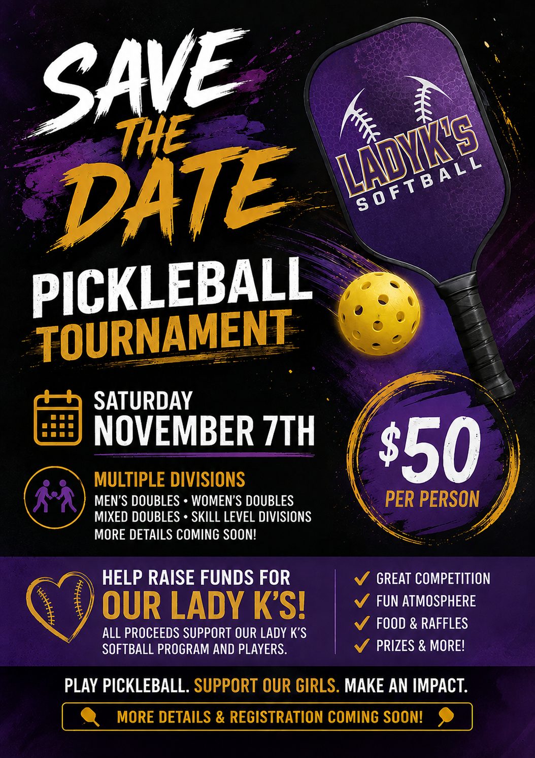 Lady K’s Softball Pickleball Tournament event poster