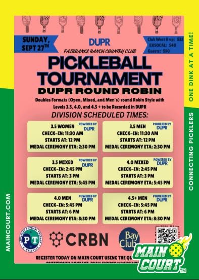 Fairbanks Ranch Country Club DUPR Doubles event poster
